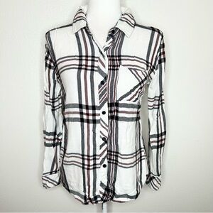 Rails Womens White & Black Plaid Flannel Long Sleeve Button Up Shirt Size XS